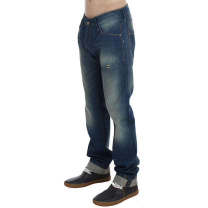 Acht Blue Wash Denim Cotton Stretch Baggy Fit Jeans Acht