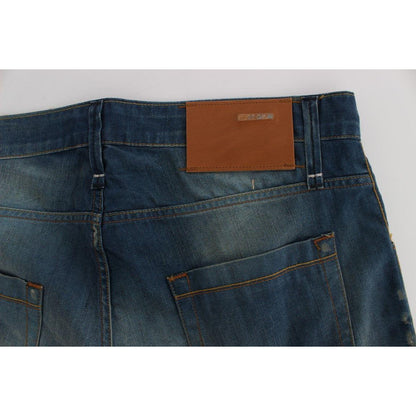 Acht Blue Wash Denim Cotton Stretch Baggy Fit Jeans Acht