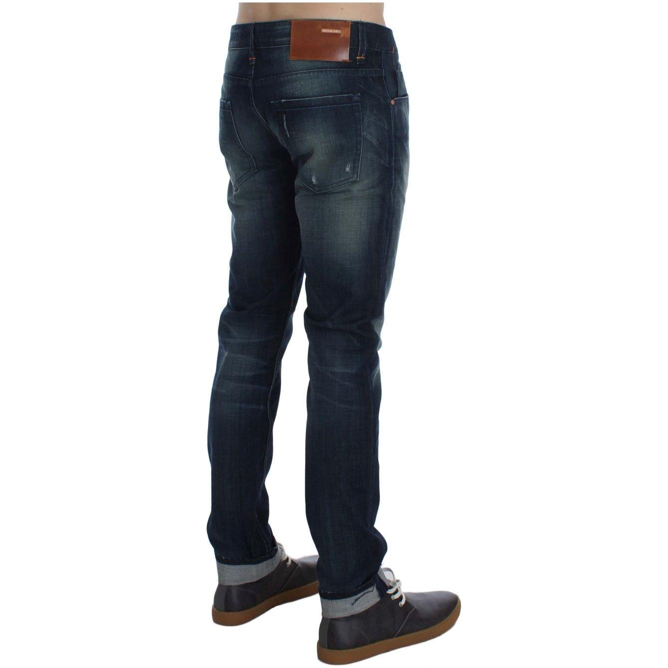 Acht Blue Wash Cotton Denim Slim Fit Jeans Acht