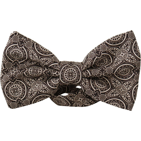 Dolce & Gabbana Black white 100% Silk Adjustable Neck Papillon Tie