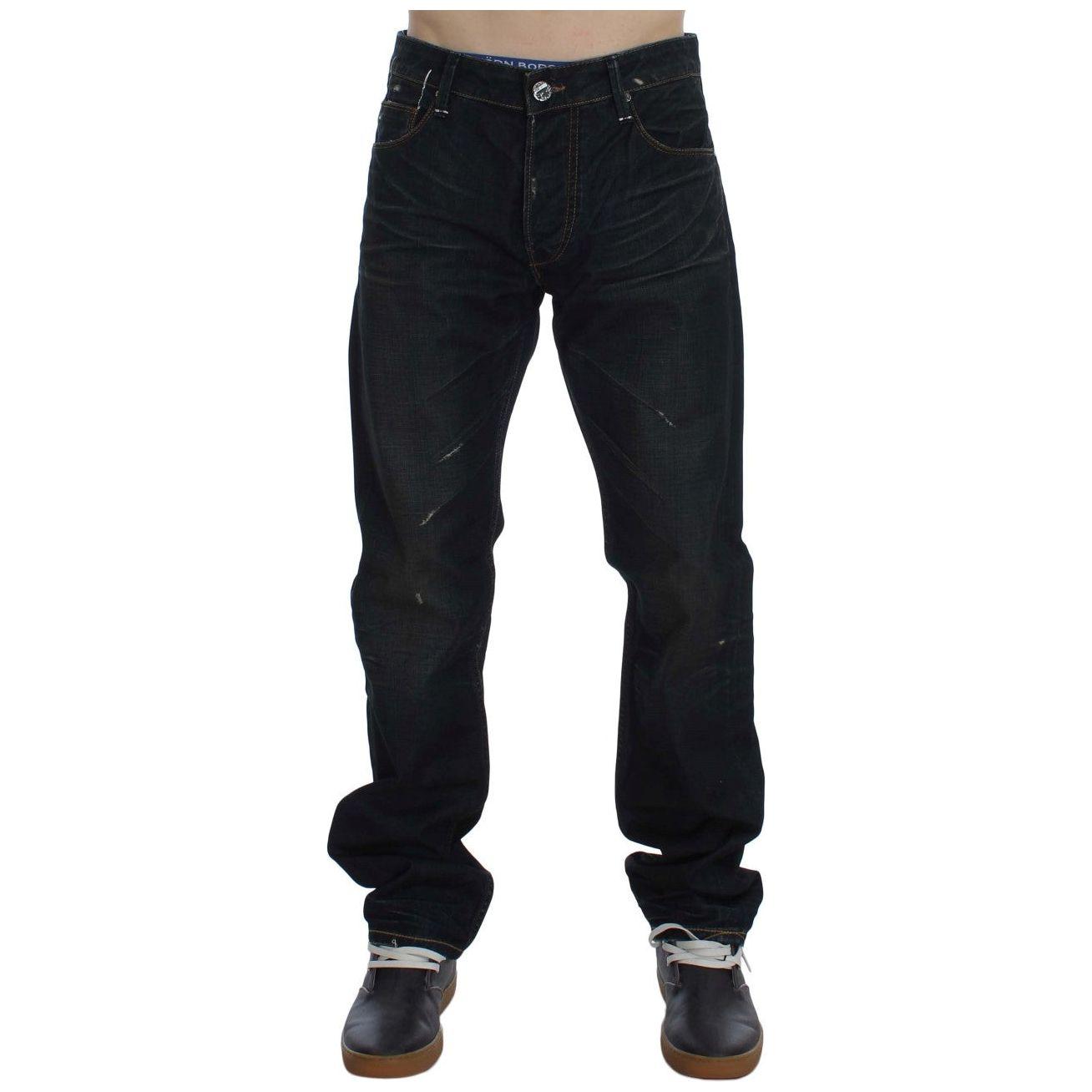 Acht Blue Wash Cotton Denim Straight Fit Jeans Acht