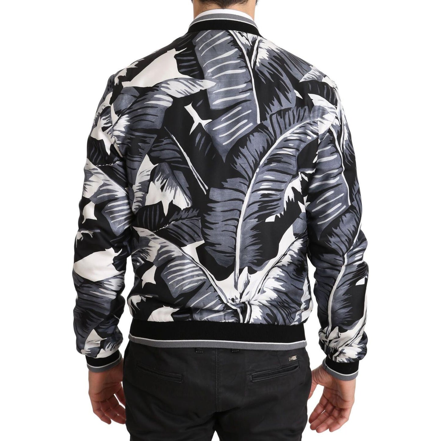 Dolce & Gabbana Elegant Banana Leaf Print Silk Bomber Jacket Dolce & Gabbana