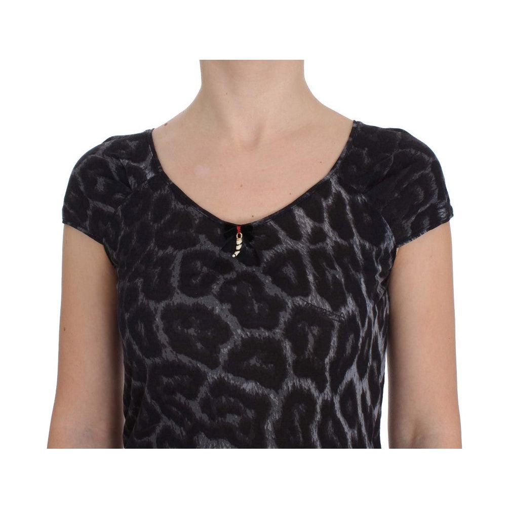 Cavalli Gray Leopard Modal T-Shirt Blouse Top