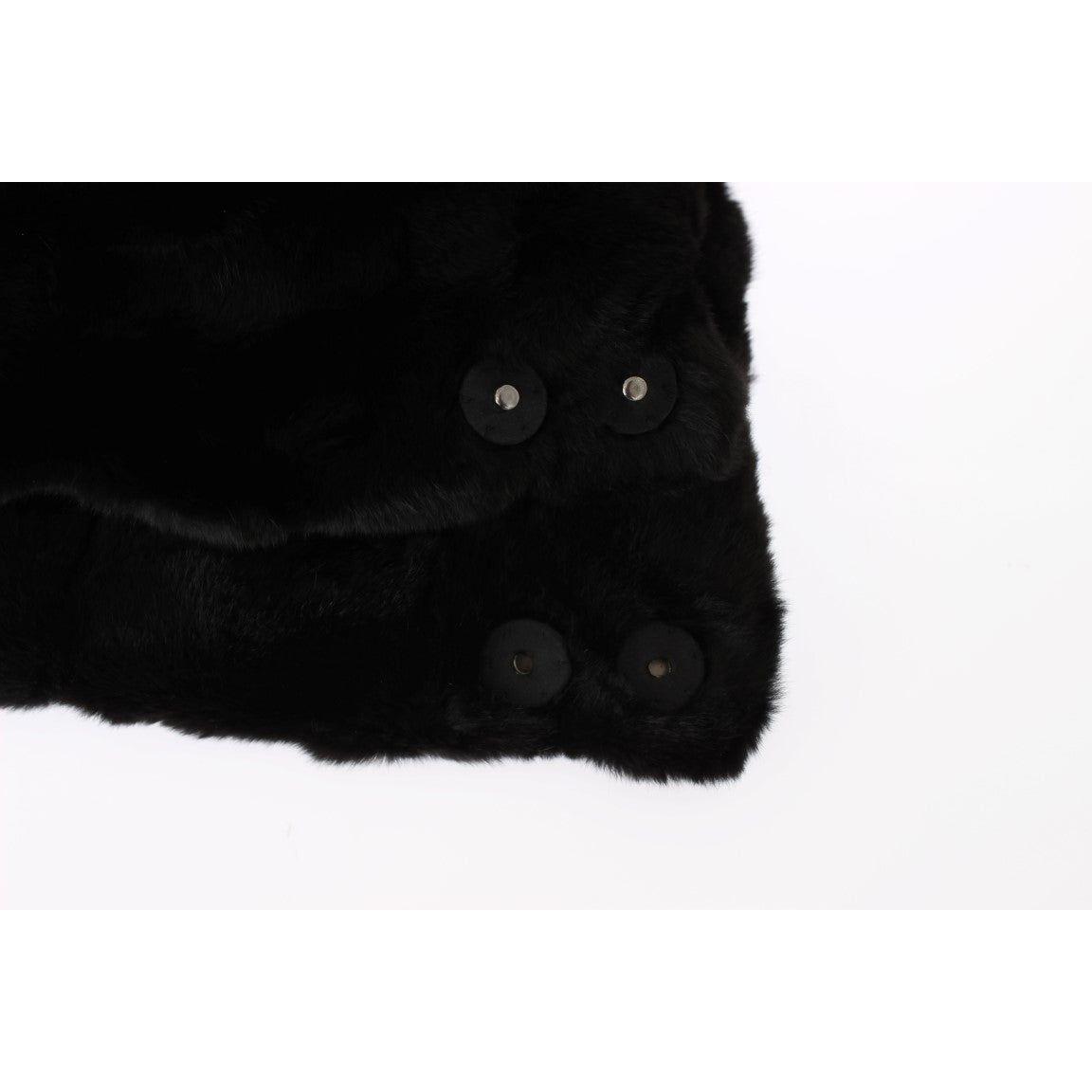 Dolce & Gabbana Chic Black Weasel Fur Hooded Scarf Wrap Hood Scarf Dolce & Gabbana