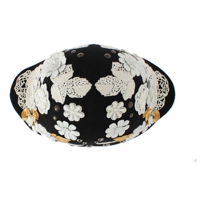 Dolce & Gabbana Black Wool White Floral Gold Leaf Hat