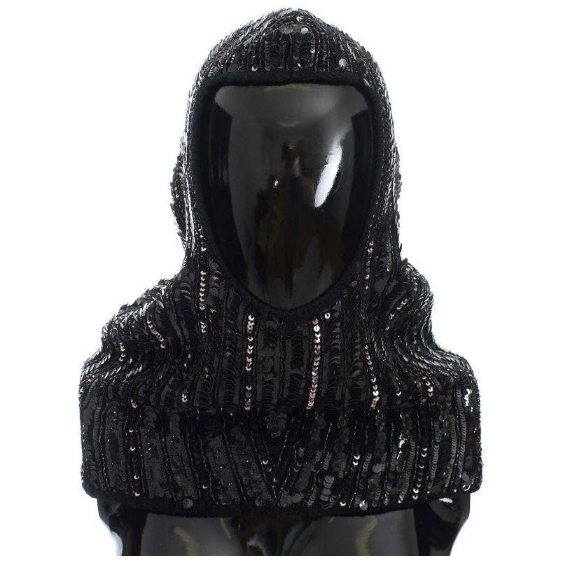 Dolce & Gabbana Black Knitted Sequin Hood Scarf Hat