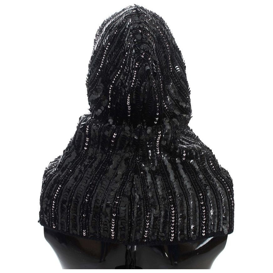 Dolce & Gabbana Elegant Black Sequined Hooded Scarf Wrap Hood Scarf Dolce & Gabbana