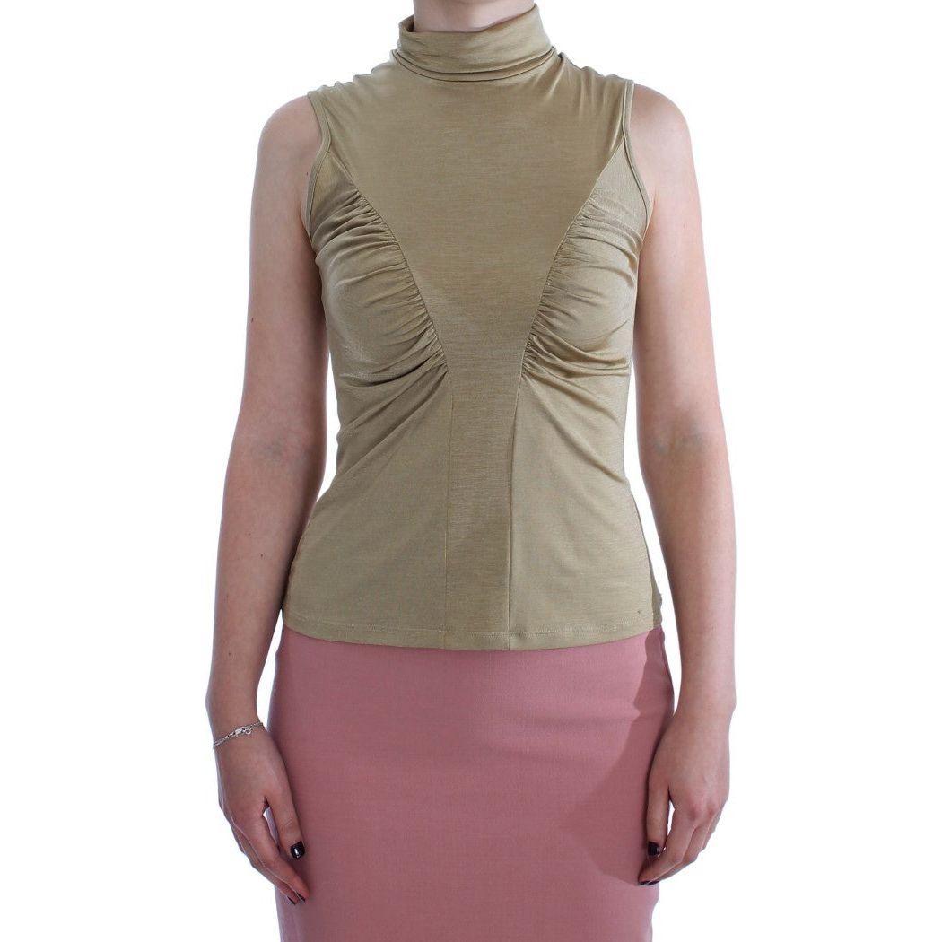 Exte Gold Nylon Turtleneck Top Blouse Exte