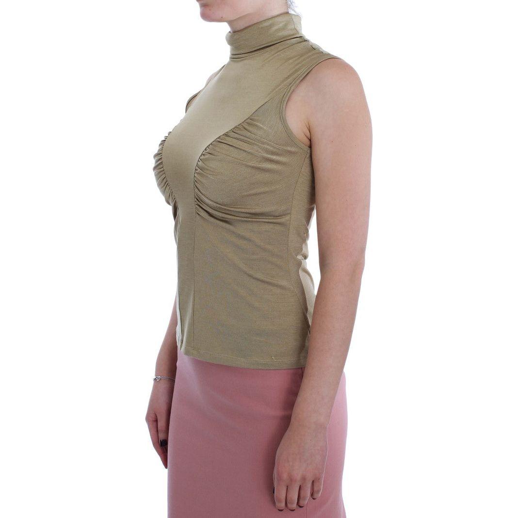 Exte Gold Nylon Turtleneck Top Blouse Exte