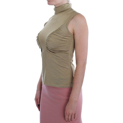 Exte Gold Nylon Turtleneck Top Blouse Exte
