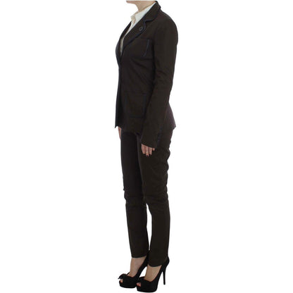 Exte Brown Stretch Two Button Suit Exte