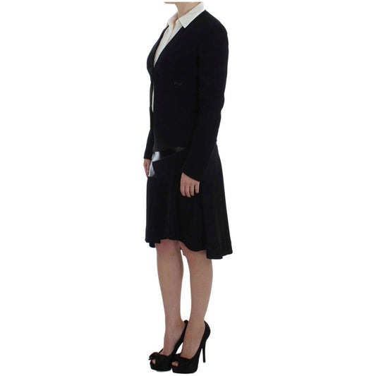 Exte Elegant Two-Piece Skirt Suit in Black & Blue Skirt Suit Exte