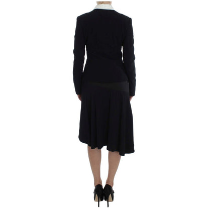 Exte Black Blue Two Piece Suit Skirt & Blazer Exte
