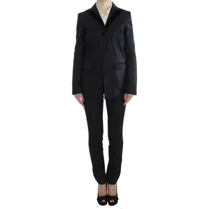 Exte Black One Button Three Piece Suit Exte