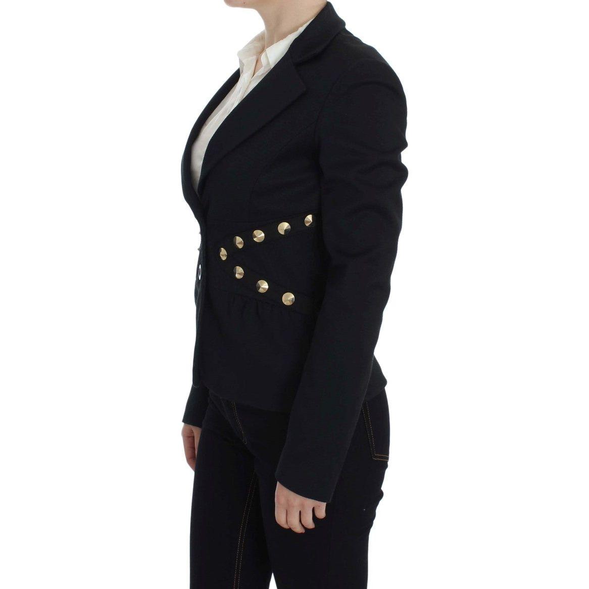 Exte Black Cotton Stretch Gold Studded Blazer Jacket Exte