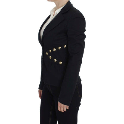 Exte Black Cotton Stretch Gold Studded Blazer Jacket Exte