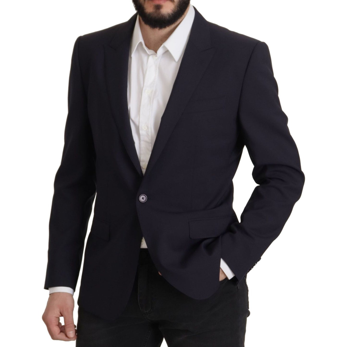 Dolce & Gabbana Elegant Navy Wool Blend Slim Blazer Dolce & Gabbana