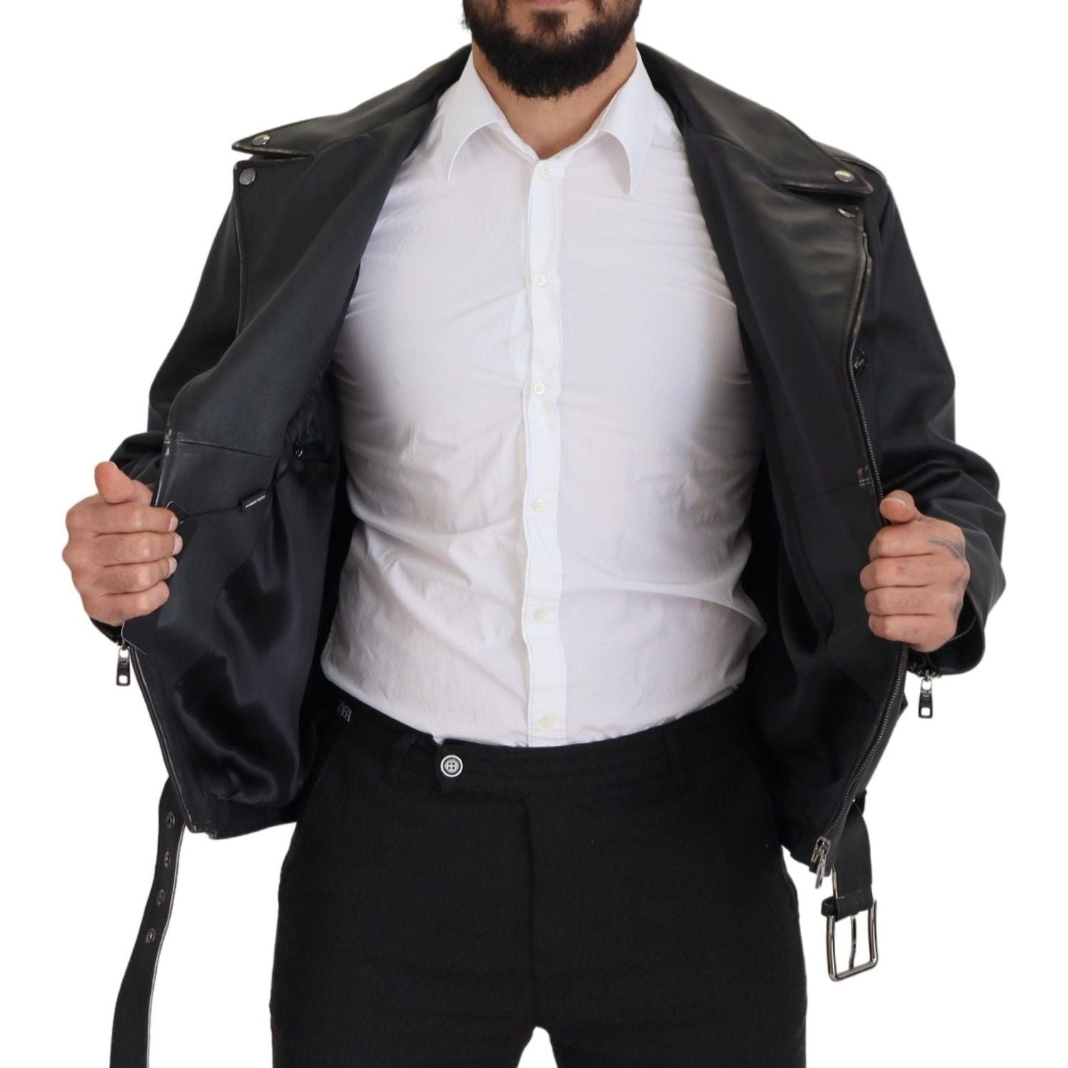 优雅黑色皮革机车夹克