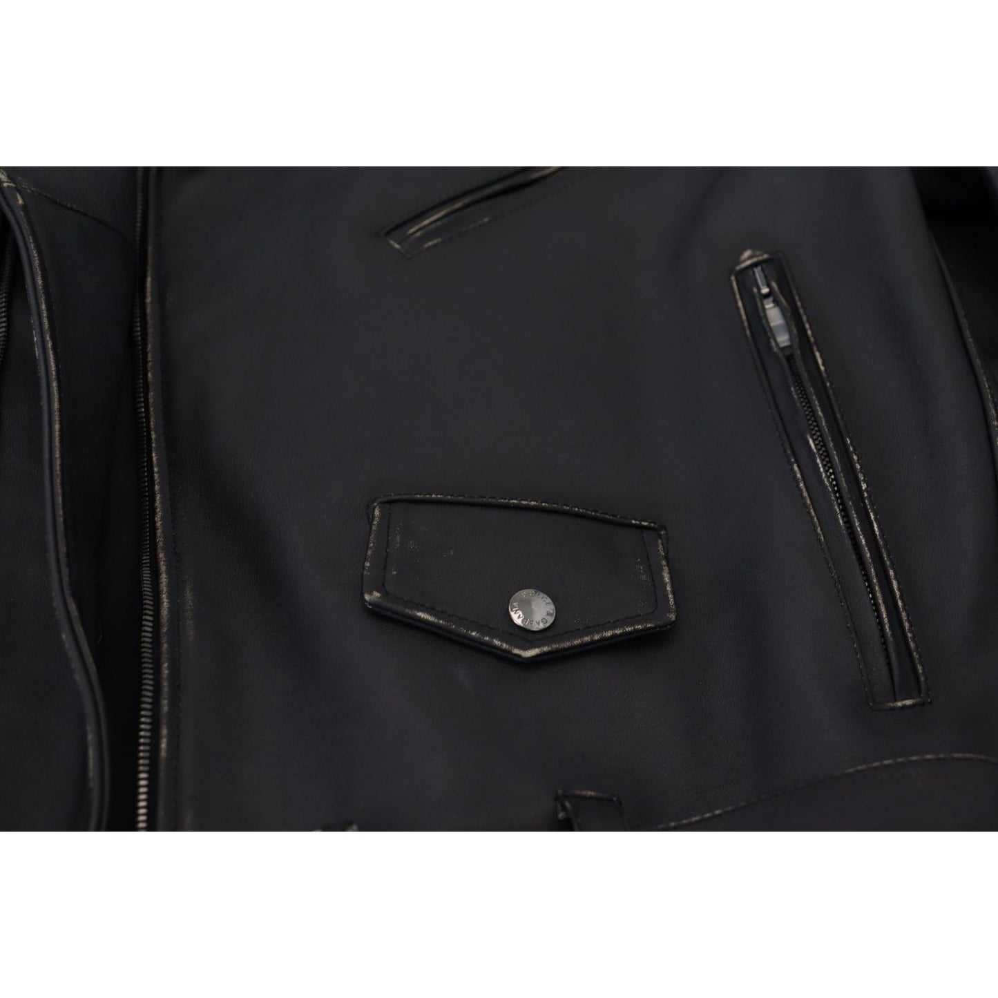 Dolce & Gabbana Black Leather Biker Coat Zipper Jacket