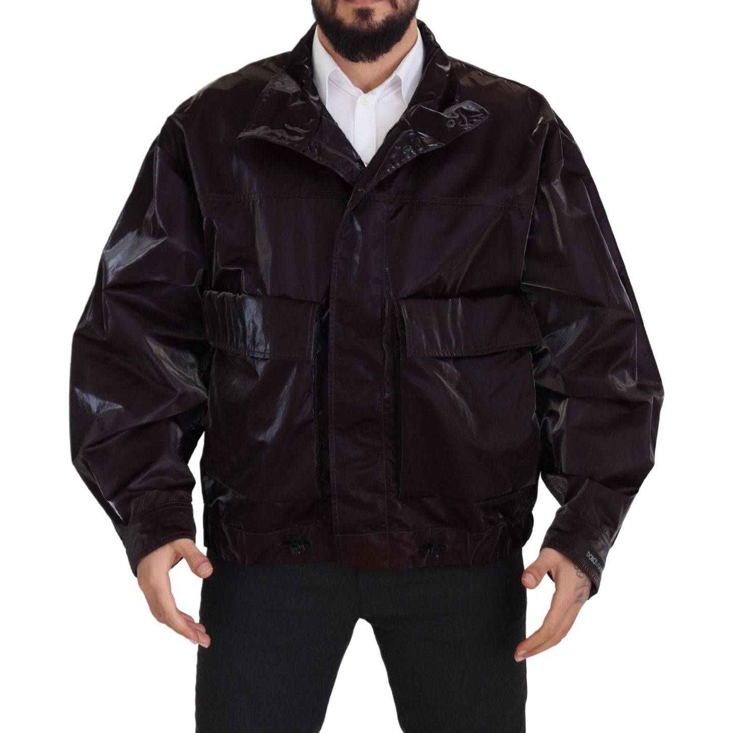 Dolce & Gabbana Bordeaux Nylon Collared Men Coat Jacket