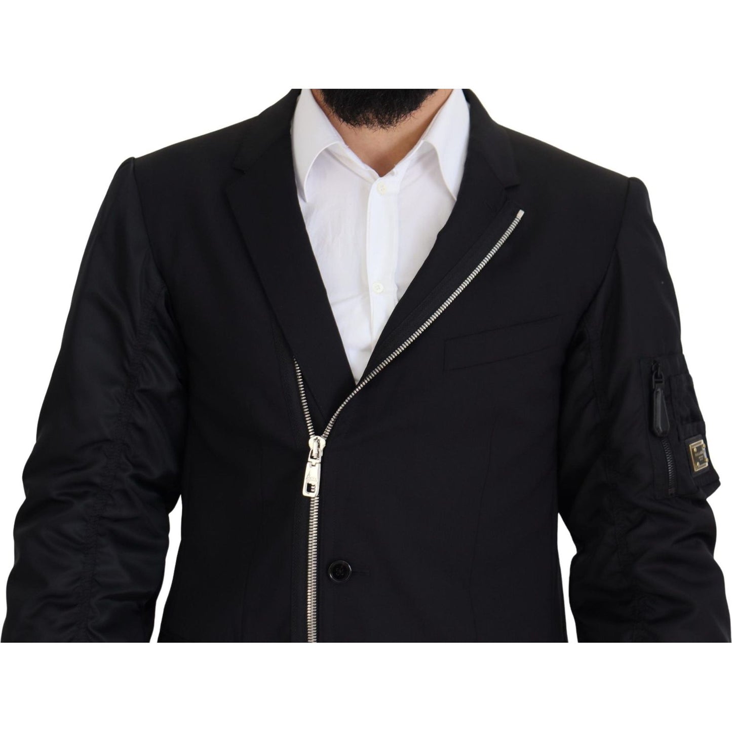 Dolce & Gabbana Black Wool Full Zip Long Sleeves Jacket