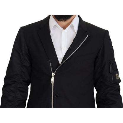 Dolce & Gabbana Black Wool Full Zip Long Sleeves Jacket