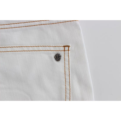 Cavalli White Cotton Blend Slim Fit Jeans