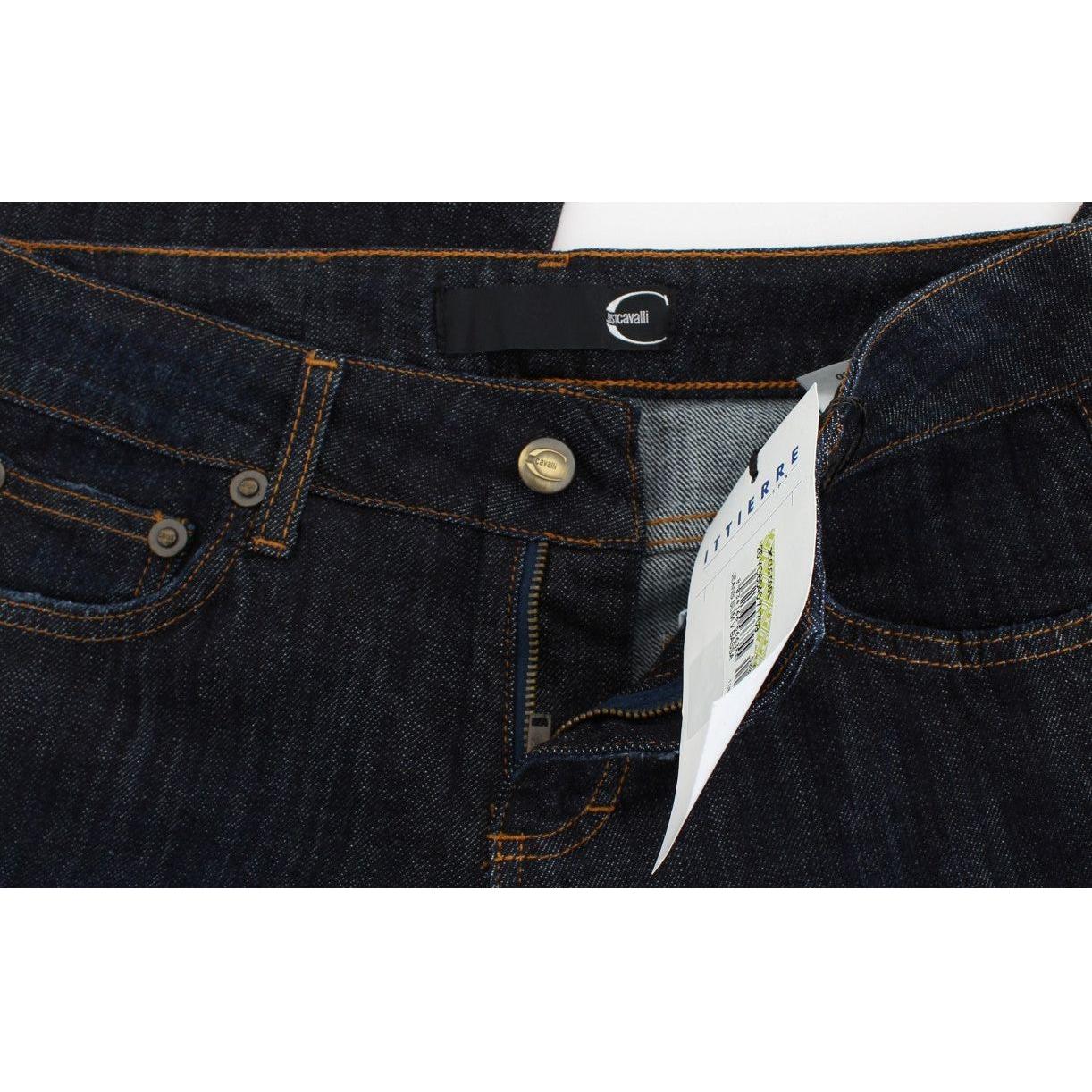 Cavalli Blue Cotton Straight Fit Stretch Jeans Cavalli