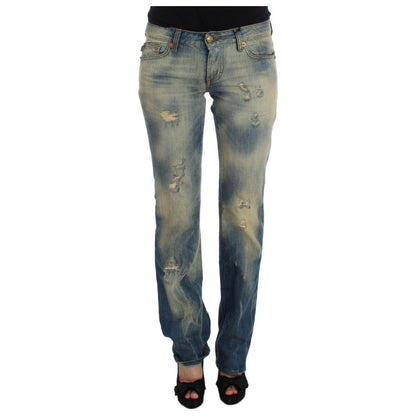 Cavalli Blue Wash Cotton Slim Fit Bootcut Jeans Cavalli