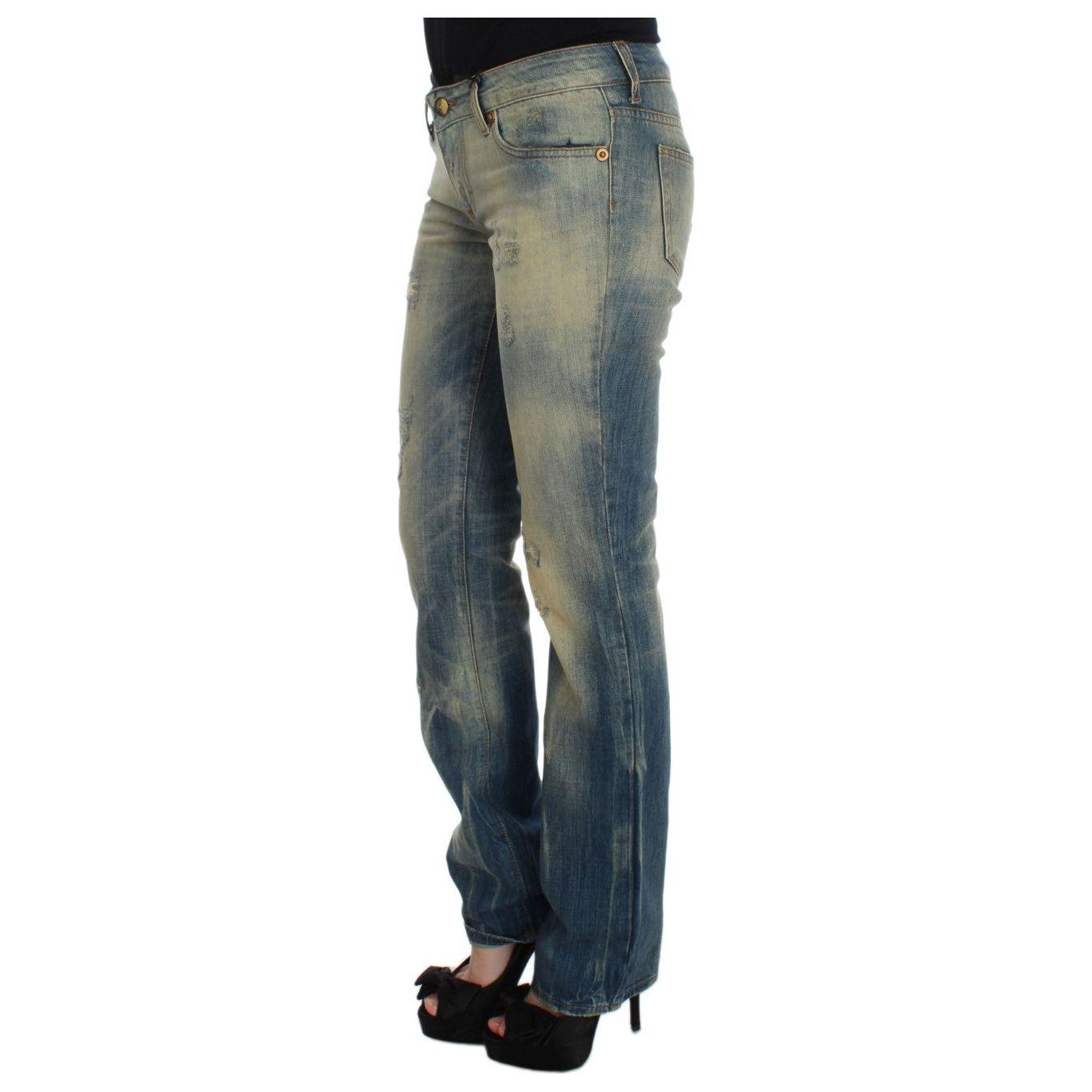 Cavalli Blue Wash Cotton Slim Fit Bootcut Jeans Cavalli