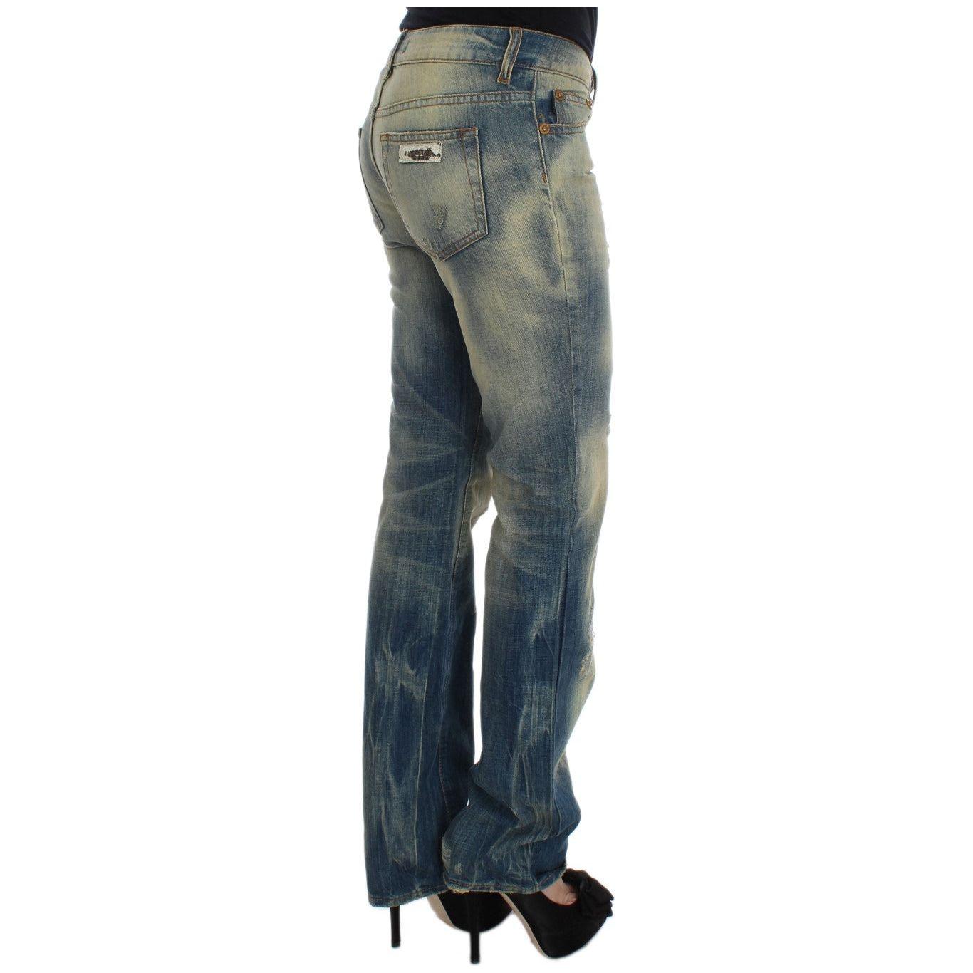 Cavalli Blue Wash Cotton Slim Fit Bootcut Jeans Cavalli