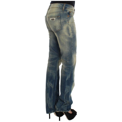 Cavalli Blue Wash Cotton Slim Fit Bootcut Jeans Cavalli