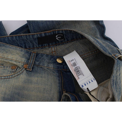 Cavalli Blue Wash Cotton Slim Fit Bootcut Jeans Cavalli