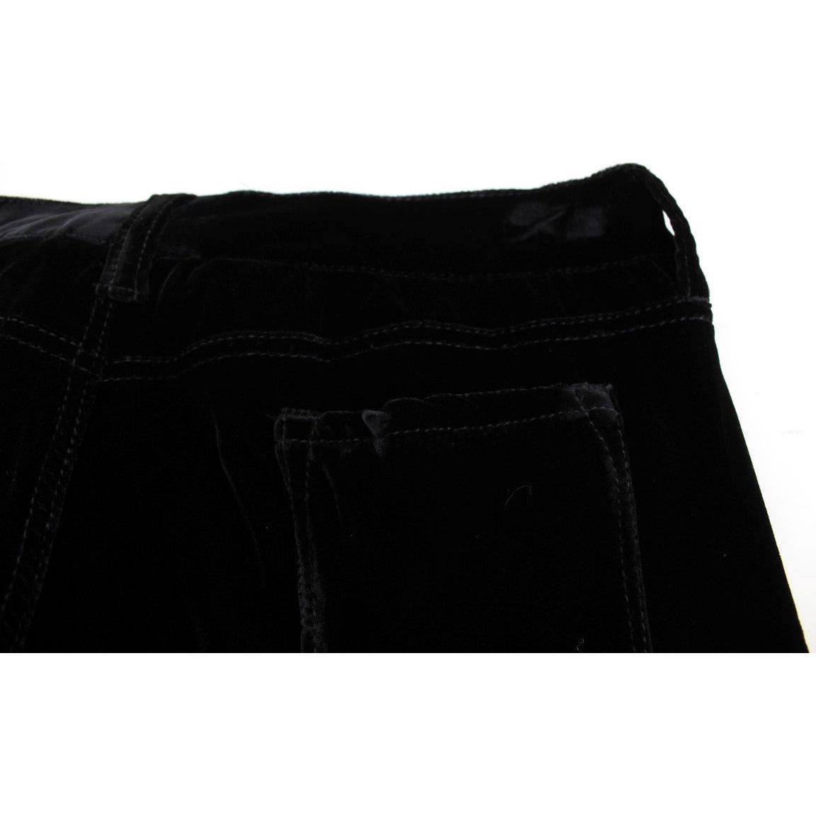 Ermanno Scervino Black Viscose Blend Velvet Slim Fit Pants