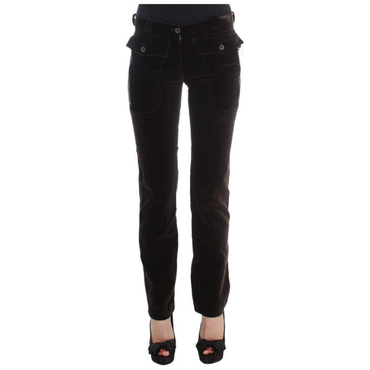 Ermanno Scervino Brown Cotton Velvet Zippers Slim Fit Pants Ermanno Scervino