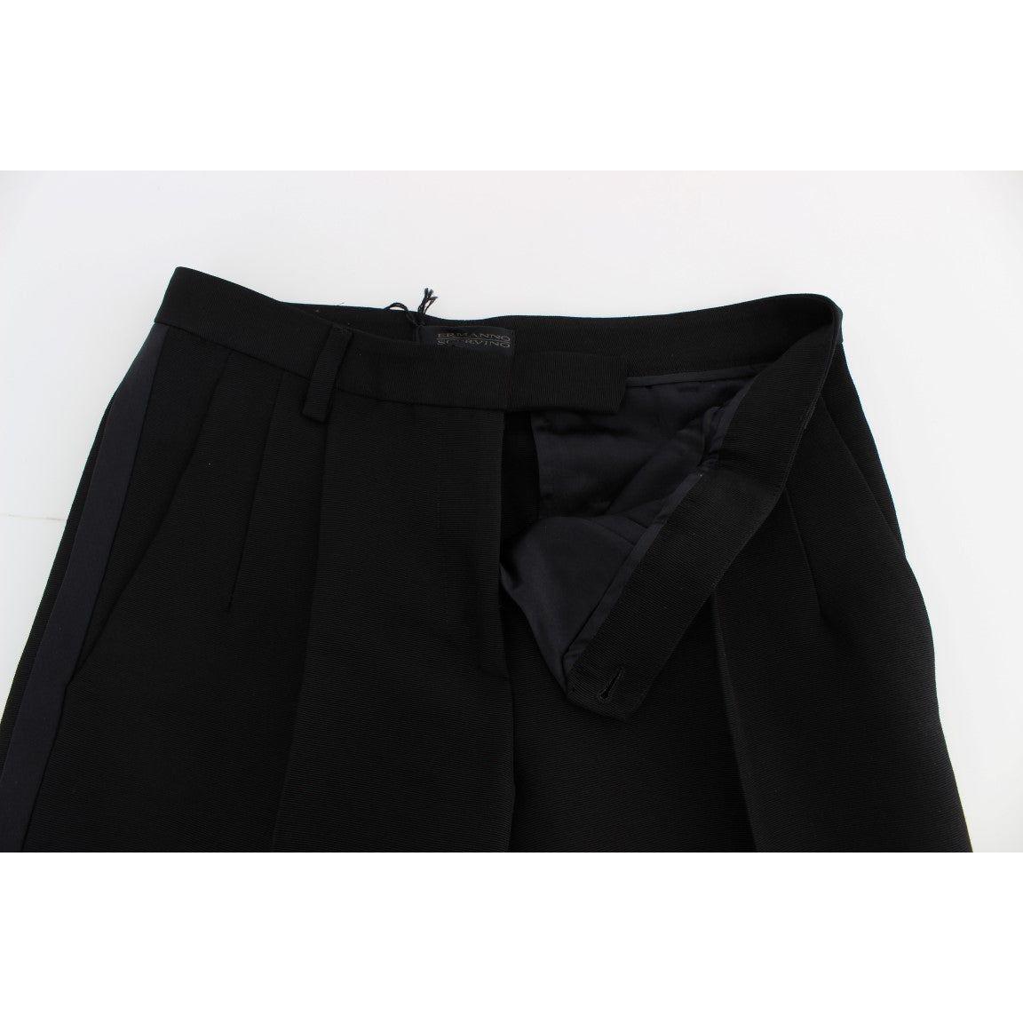 Ermanno Scervino Black Striped Cotton Blend Wide Legs Pants