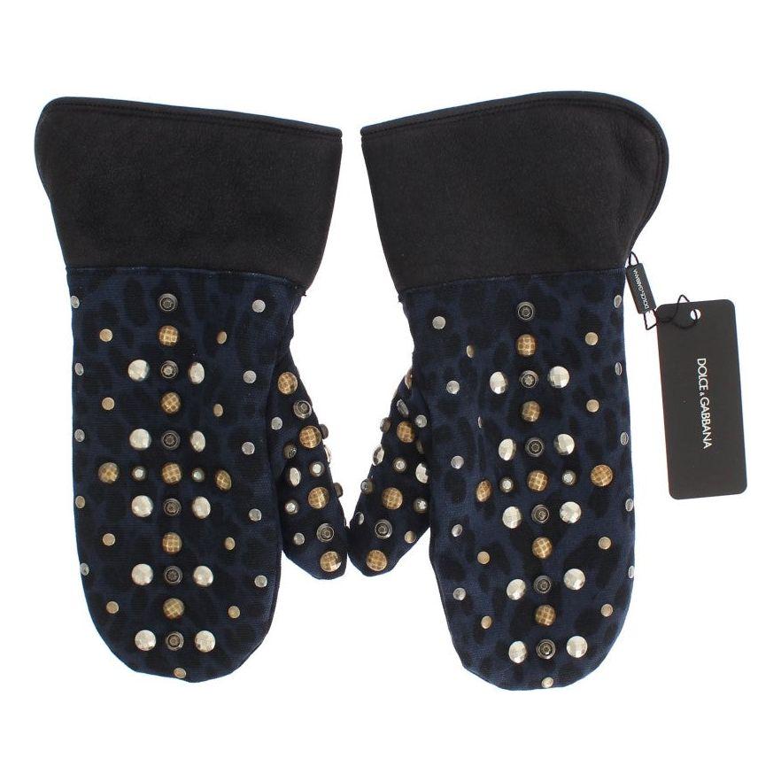 Dolce & Gabbana Chic Gray Wool & Shearling Gloves with Studded Details Dolce & Gabbana