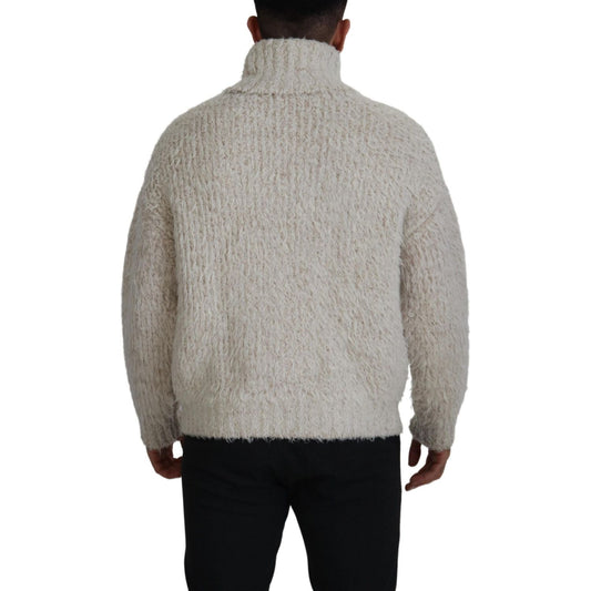 Dolce & Gabbana Elegant Cream Turtleneck Wool Blend Sweater Dolce & Gabbana Dark Gray