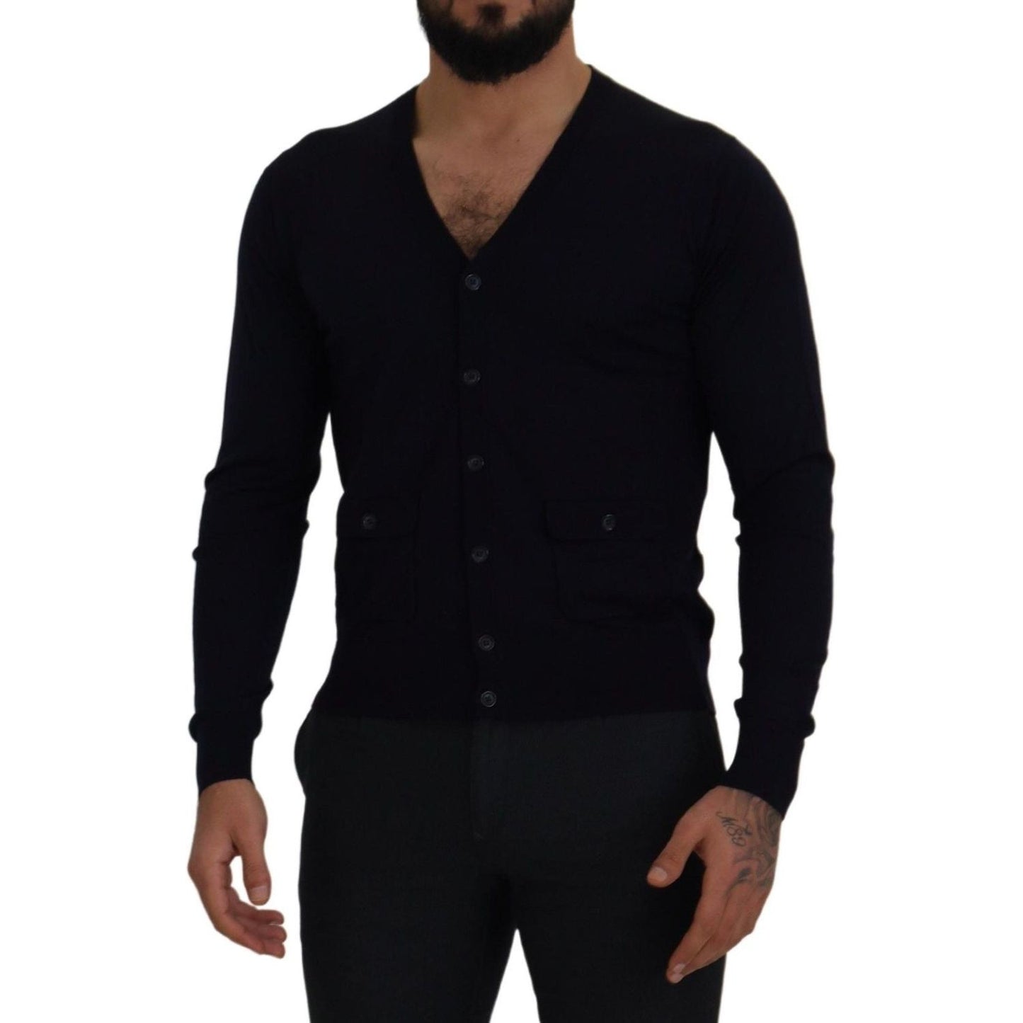 Dolce & Gabbana Elegant Virgin Wool Cardigan Sweater in Blue Dolce & Gabbana