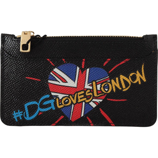 Dolce & Gabbana Black Leather #DGLovesLondon Women Cardholder Coin Case Wallet Dolce & Gabbana