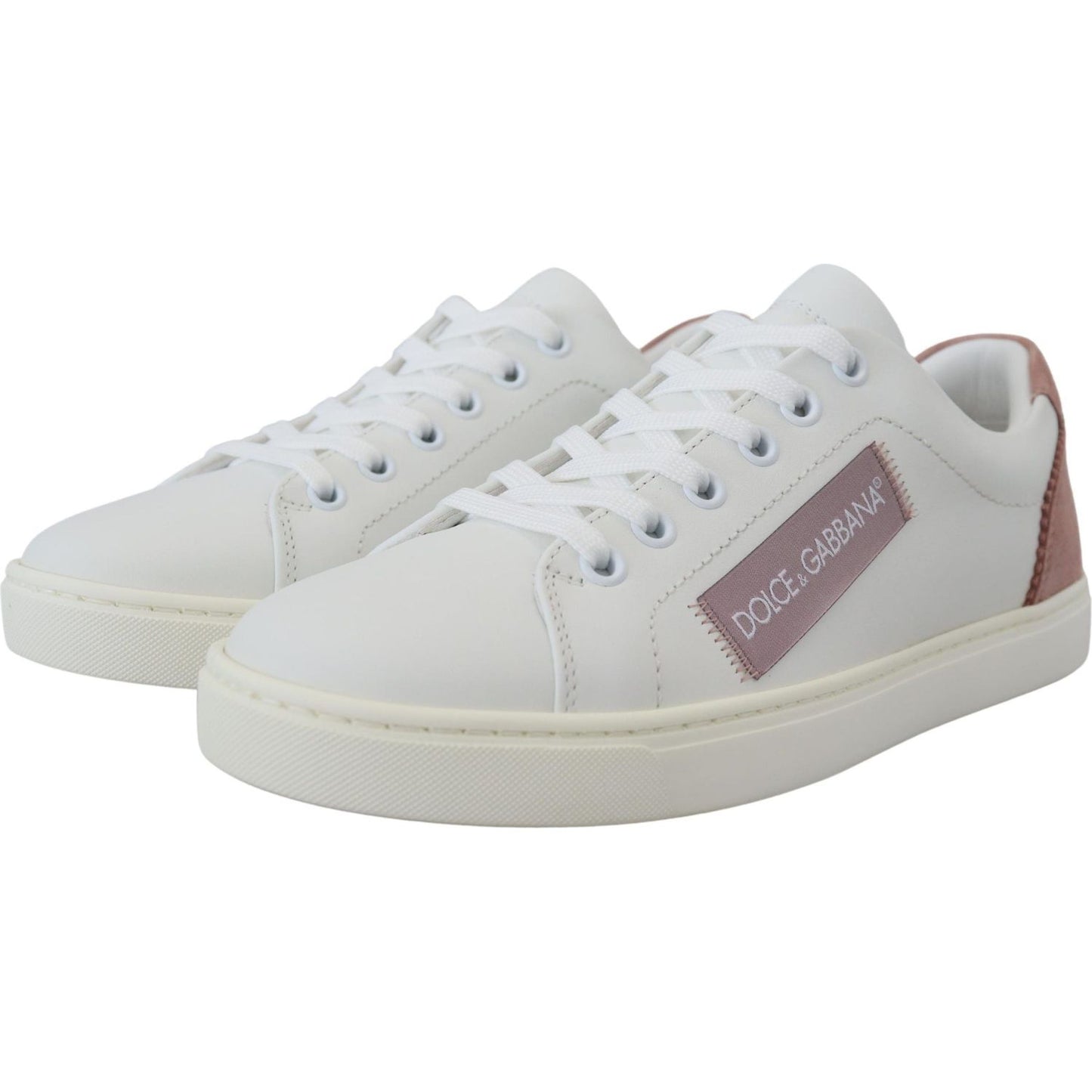 Dolce & Gabbana Chic White Pink Leather Low-Top Sneakers Dolce & Gabbana