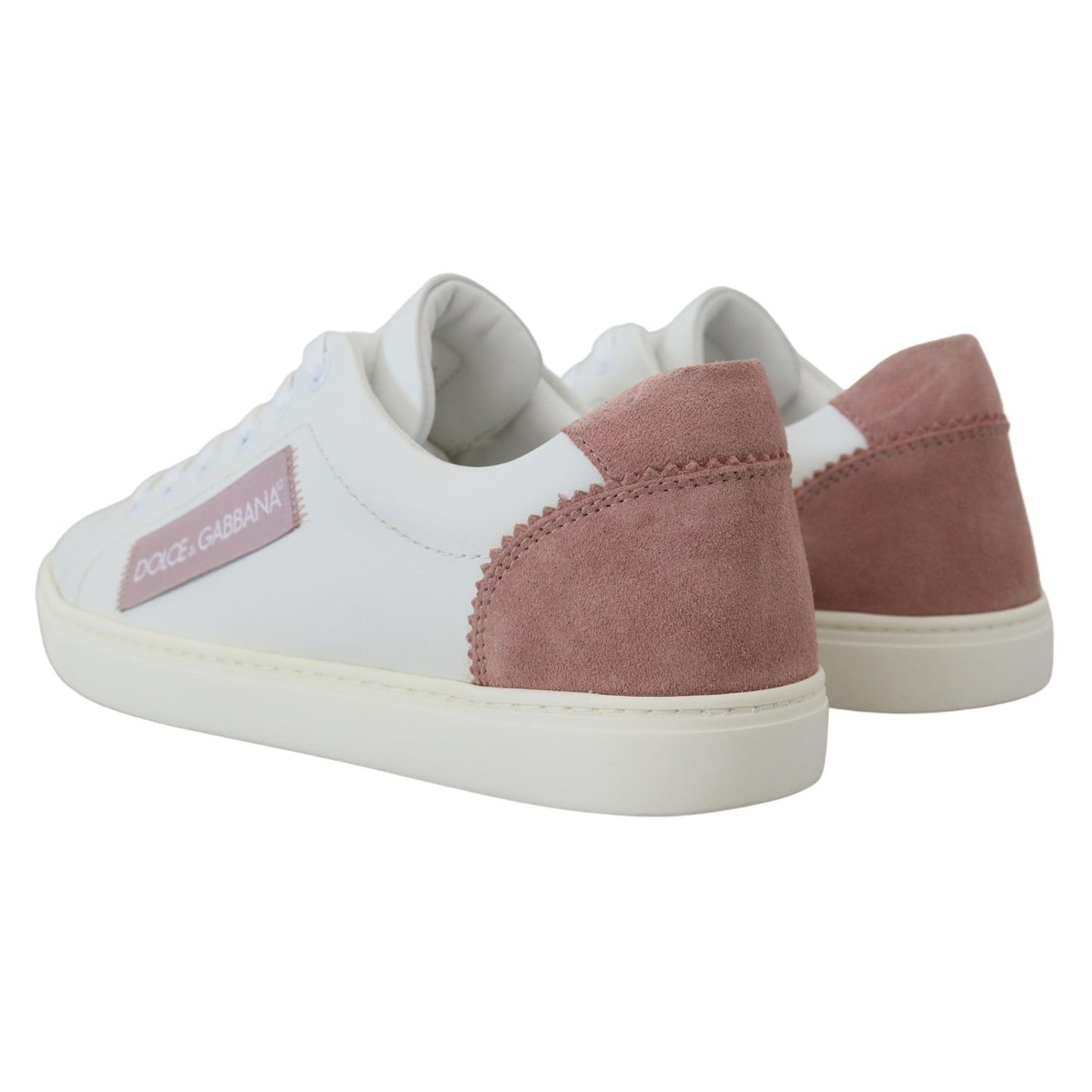 Dolce & Gabbana White Pink Leather Low Top Sneakers Shoes