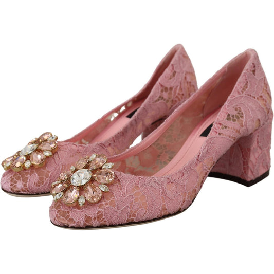 Dolce & Gabbana Pastel Pink Lace Crystal Embellished Pumps Dolce & Gabbana