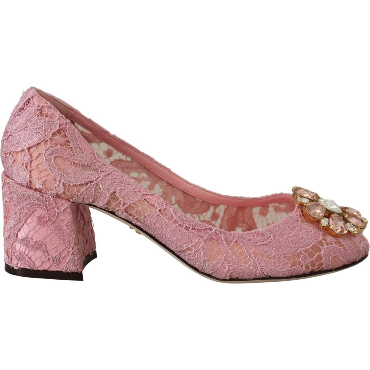 Dolce & Gabbana Pastel Pink Lace Crystal Embellished Pumps Dolce & Gabbana