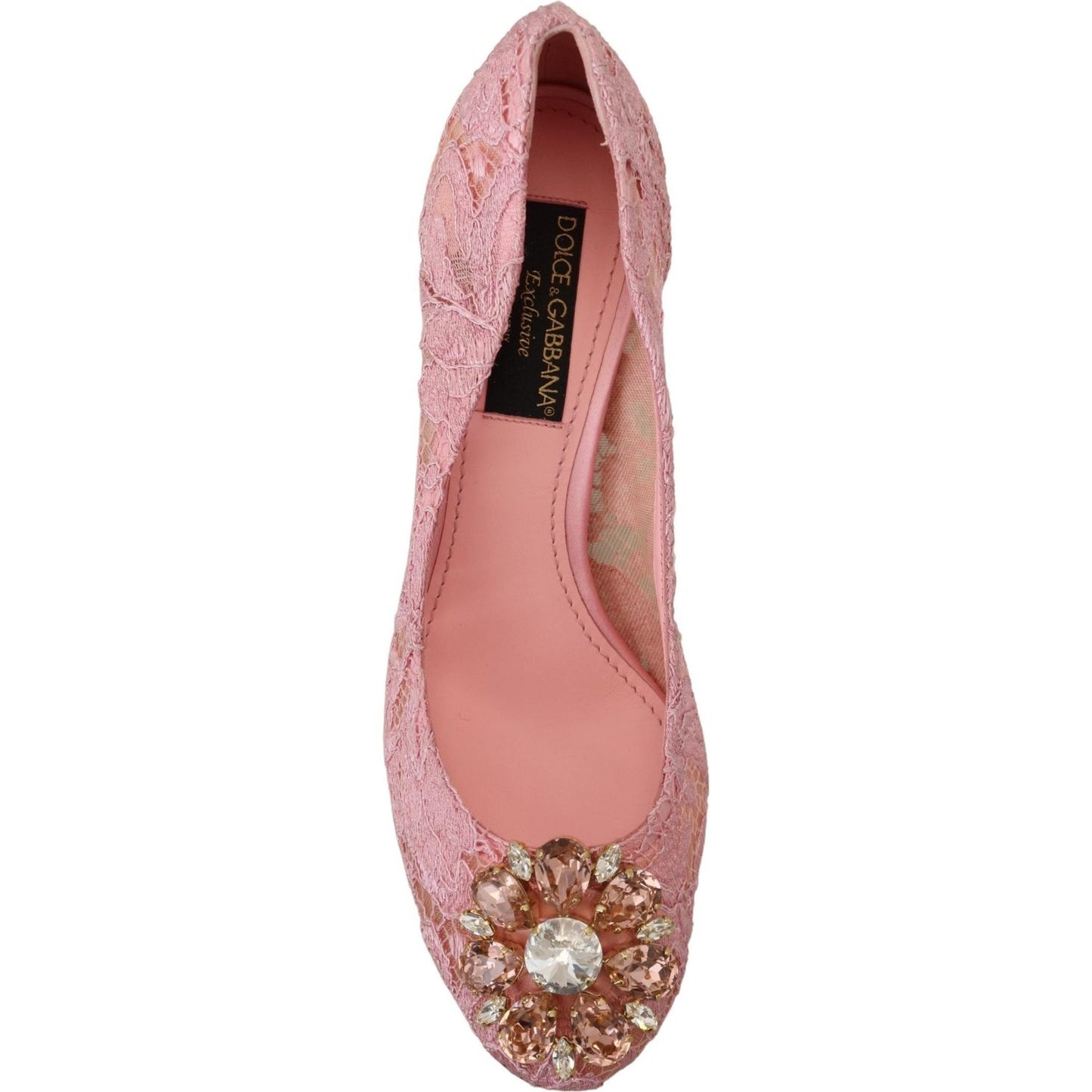 Dolce & Gabbana Pastel Pink Lace Crystal Embellished Pumps Dolce & Gabbana