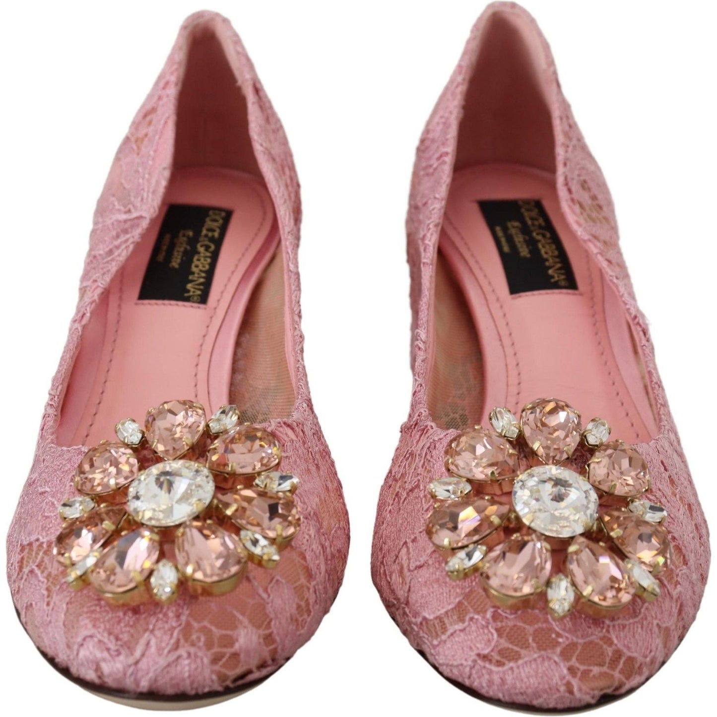 Dolce & Gabbana Pastel Pink Lace Crystal Embellished Pumps Dolce & Gabbana