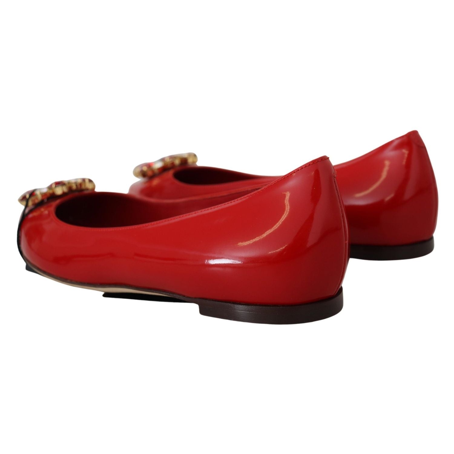 Dolce & Gabbana Red Leather Crystals Loafers Flats Shoes