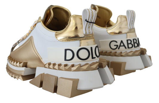 Dolce & Gabbana Elegant White and Gold Leather Sneakers Dolce & Gabbana