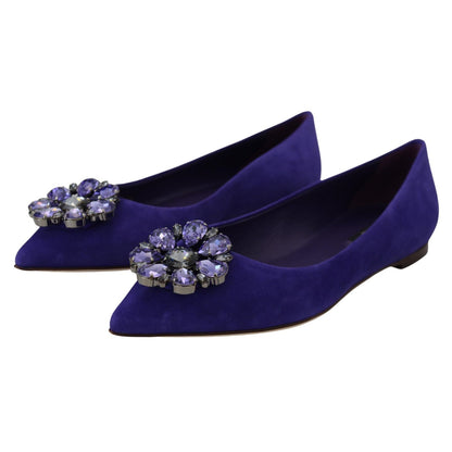 Dolce & Gabbana Purple Suede Crystals Loafers Flats Shoes