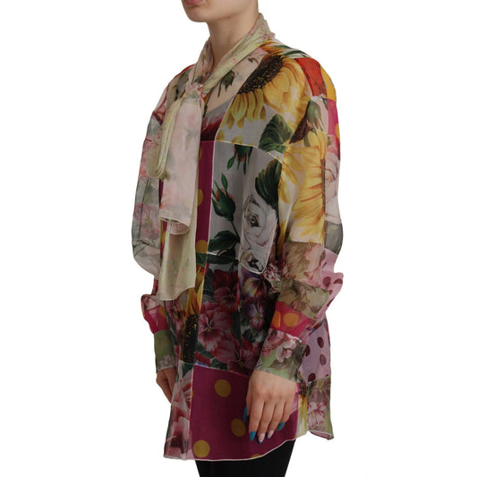 Dolce & Gabbana Multicolor Silk Ascot Collar Blouse Dolce & Gabbana